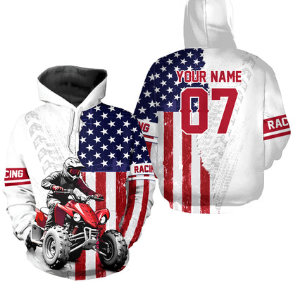 American Flag Quad Bike Hoodie For Adult Youth Kid Atv Motocross Hooded Patriotic Off-Road Quad Shirt NHN005