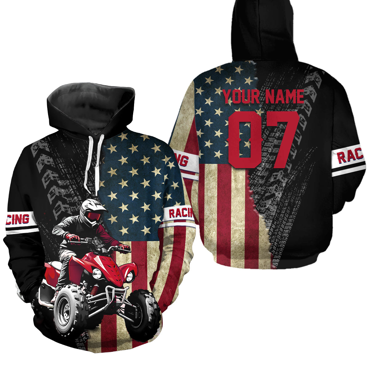 Usa Flag Quad Bike Hoodie For Adult&Kid Atv Motocross Hooded Jersey Patriotic Off-Road Extreme Quad Shirt NHN005