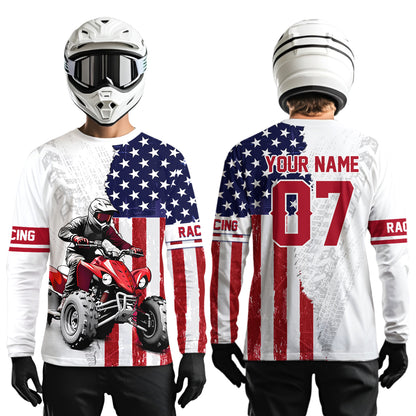 American Flag Quad Bike Shirt For Adult Youth Kid Custom ATV Motocross Jersey Patriotic Off-Road Quad Jersey NHN005