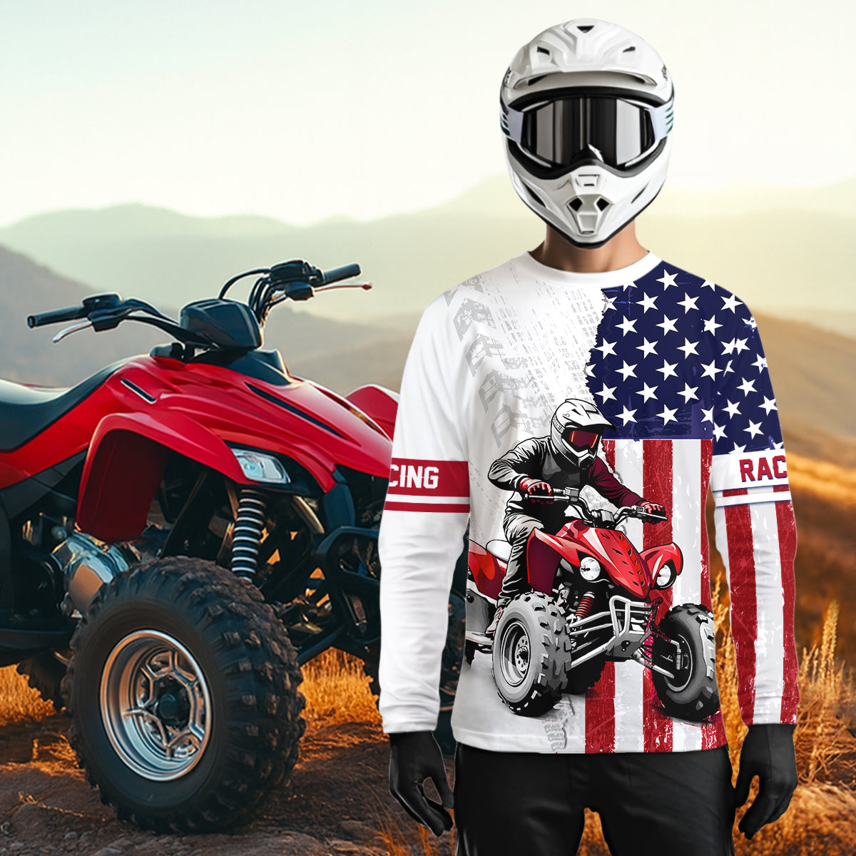 American Flag Quad Bike Shirt For Adult Youth Kid Custom ATV Motocross Jersey Patriotic Off-Road Quad Jersey NHN005