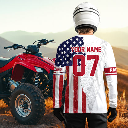 American Flag Quad Bike Shirt For Adult Youth Kid Custom ATV Motocross Jersey Patriotic Off-Road Quad Jersey NHN005