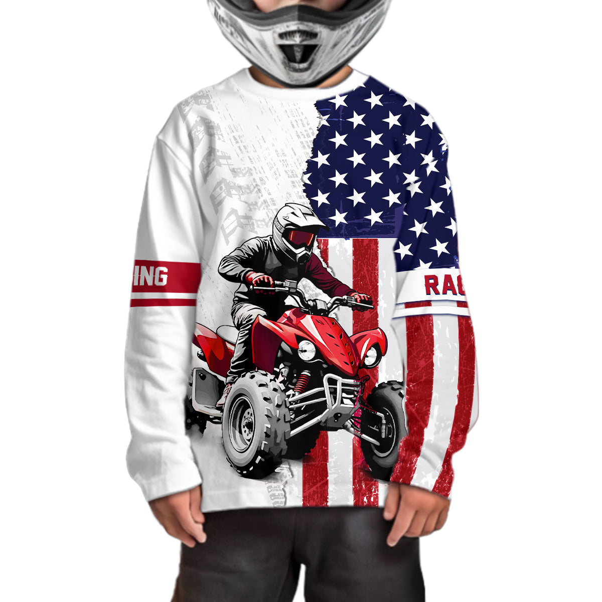 American Flag Quad Bike Shirt For Adult Youth Kid Custom ATV Motocross Jersey Patriotic Off-Road Quad Jersey NHN005