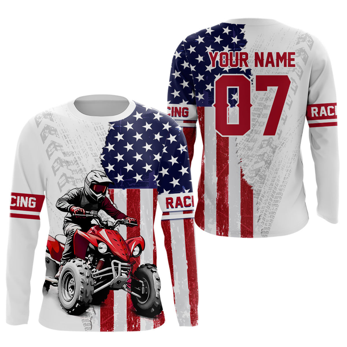 American Flag Quad Bike Shirt For Adult Youth Kid Custom ATV Motocross Jersey Patriotic Off-Road Quad Jersey NHN005