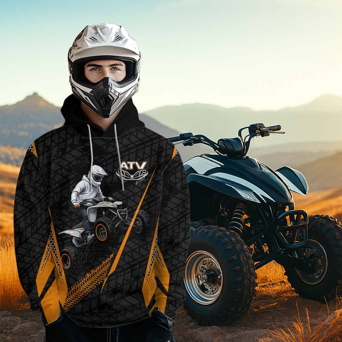 Orange Atv Motocross Hoodie For Adult&Kid Upf30+ Pink Quad Bike Shirt Off-Road Atv Mx Racing NHN013