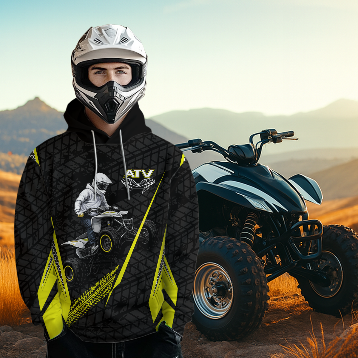 Yellow Atv Motocross Hoodie For Adult&Kid Upf30+ Pink Quad Bike Shirt Off-Road Atv Mx Racing NHN013