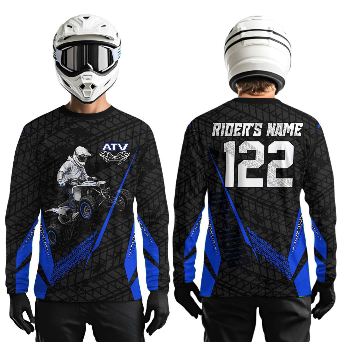 Personalized ATV Motocross Jersey For Adult & Kids UPF30+ Blue Quad Bike Shirt Off-Road ATV MX Racing NHN013