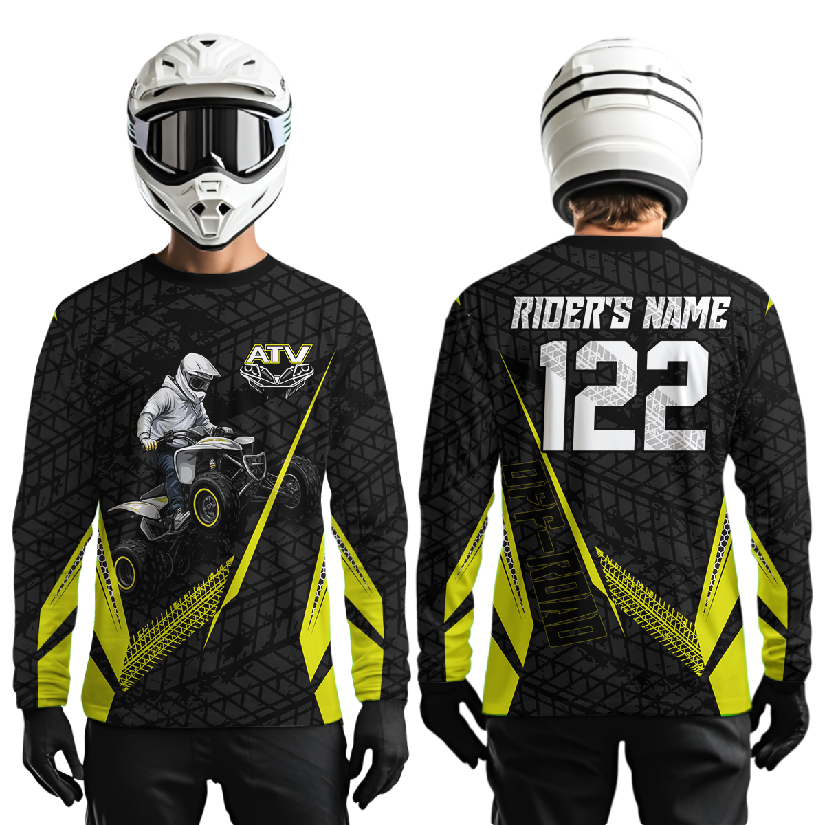 Personalized ATV Motocross Jersey For Adult & Kids UPF30+ Yellow Quad Bike Shirt Off-Road ATV MX Racing NHN013