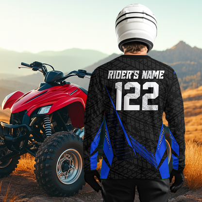 Personalized ATV Motocross Jersey For Adult & Kids UPF30+ Blue Quad Bike Shirt Off-Road ATV MX Racing NHN013