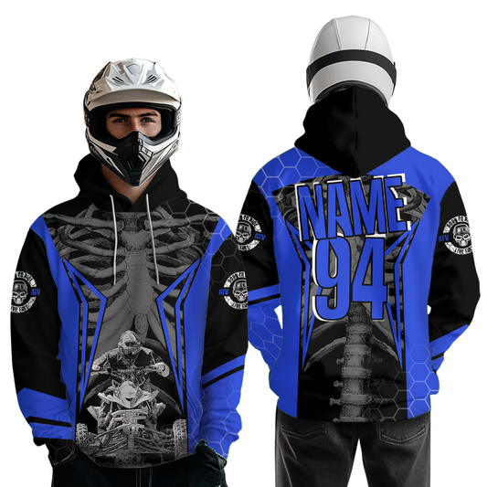 Personalized Blue Atv Racing Hoodie Custom Name & Number Quad Bike Rider Motocross Shirt For Men Women  NHN002