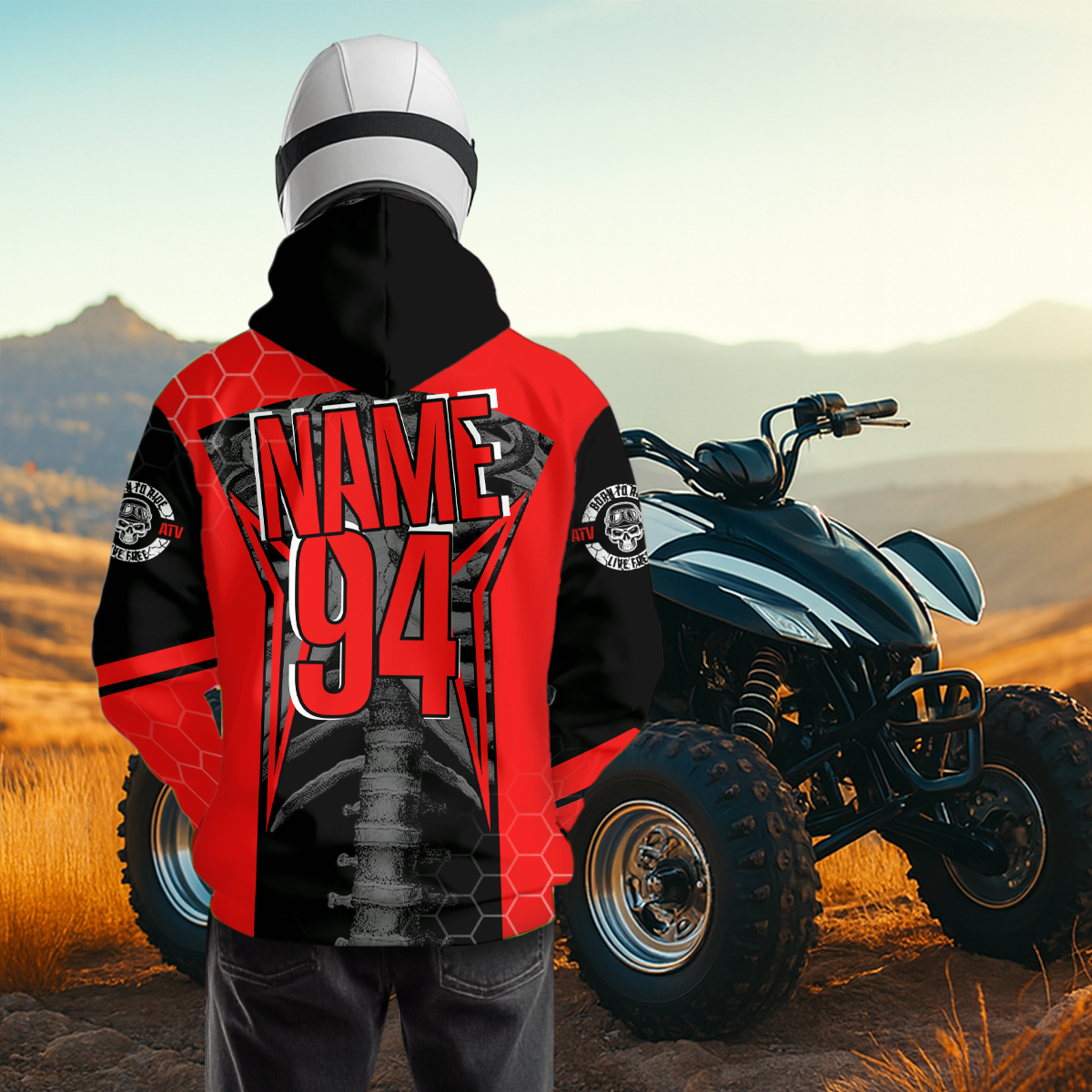 Personalized Red Atv Racing Hoodie Custom Name & Number Red Quad Bike Rider Motocross Shirt For Men Women  NHN002