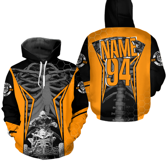 Personalized Orange Atv Racing Hoodie Custom Name & Number Quad Bike Rider Motocross Shirt For Men Women  NHN002