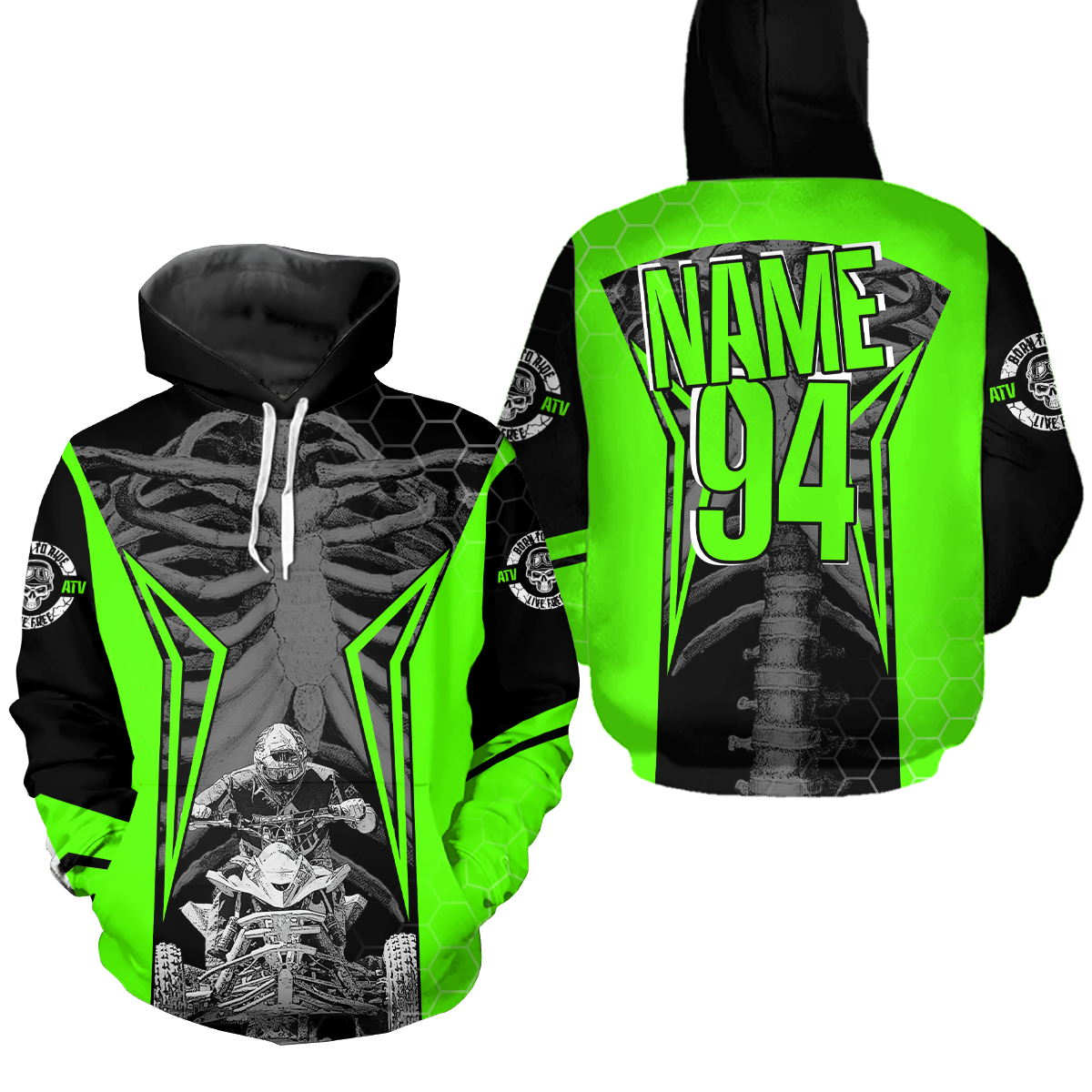 Personalized Green Atv Racing Hoodie Custom Name & Number Quad Bike Rider Motocross Shirt For Men Women  NHN002
