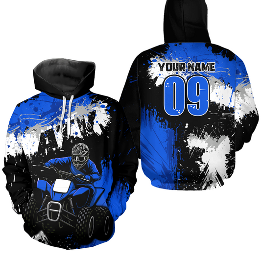 Blue ATV Motocross Hoodie Personalized Upf30+ Adult&Kid Quad Bike Shirt Atv Mx Off-Road Extreme NHN003