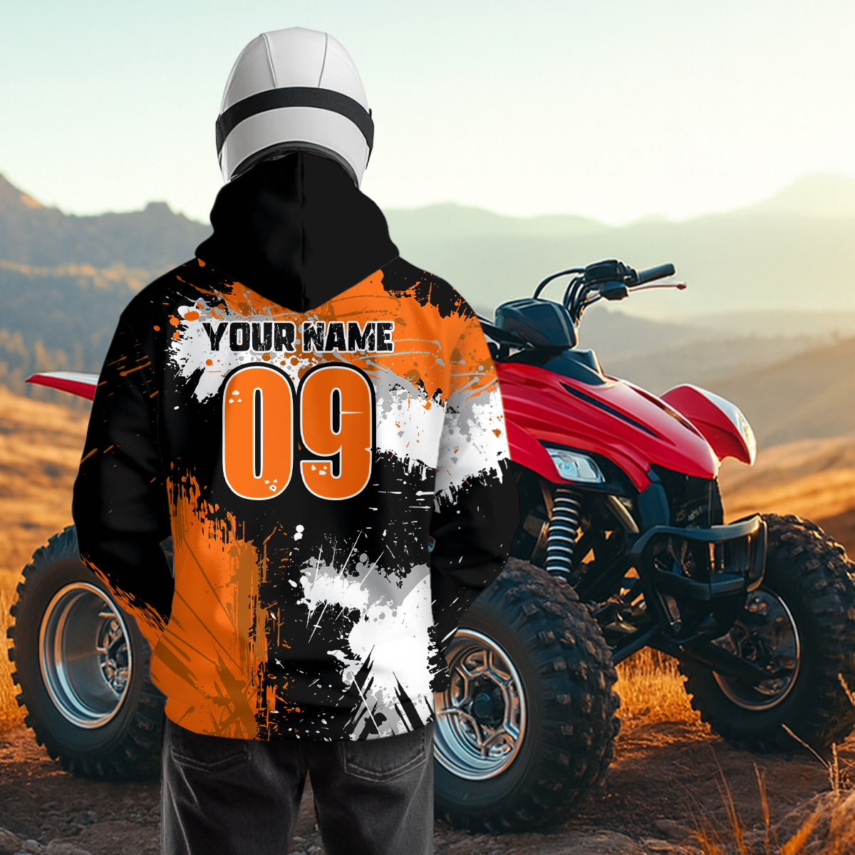 Orange ATV Motocross Hoodie Personalized Upf30+ Adult&Kid Quad Bike Shirt Atv Mx Off-Road Extreme NHN003