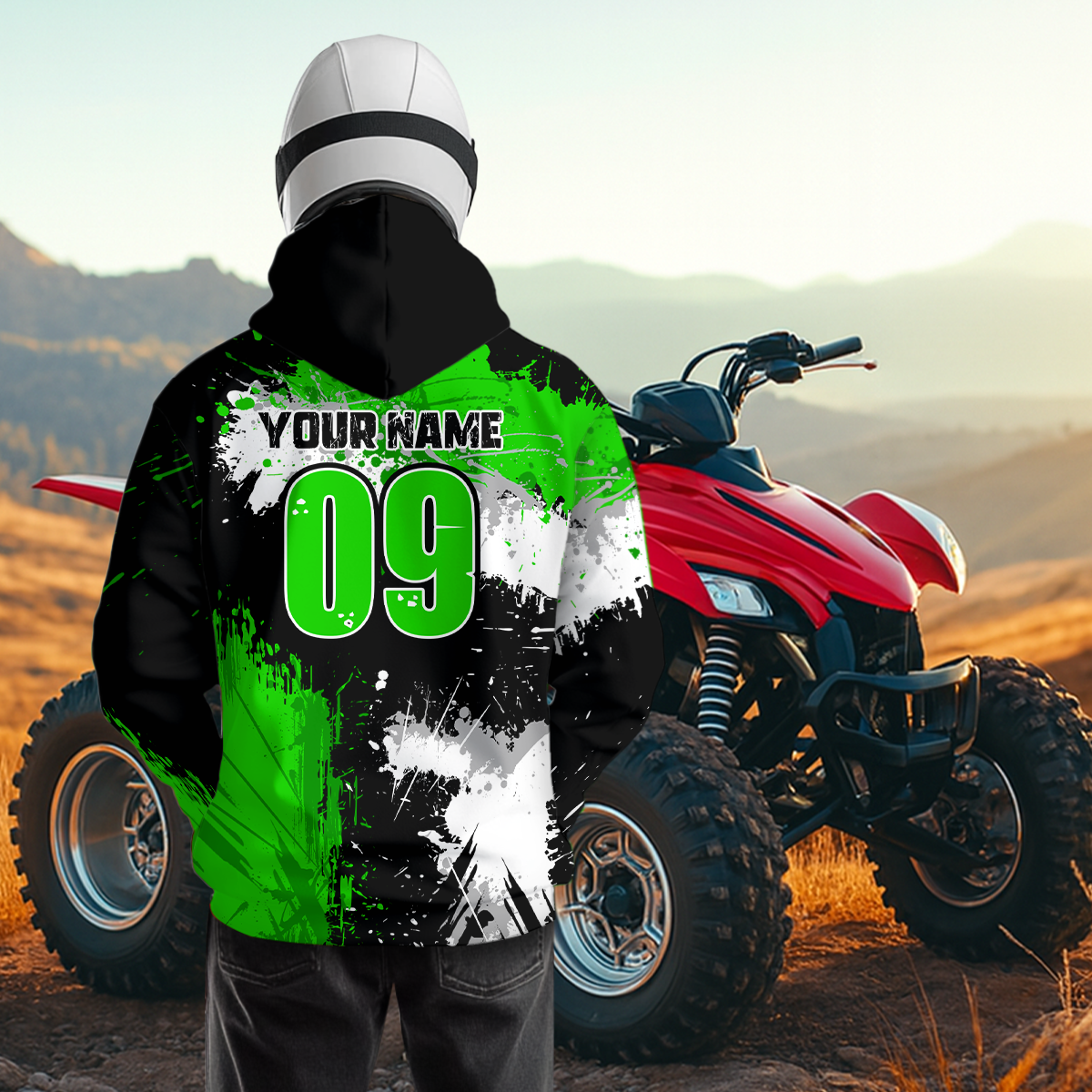 Green ATV Motocross Hoodie Personalized Upf30+ Adult&Kid Quad Bike Shirt Atv Mx Off-Road Extreme NHN003