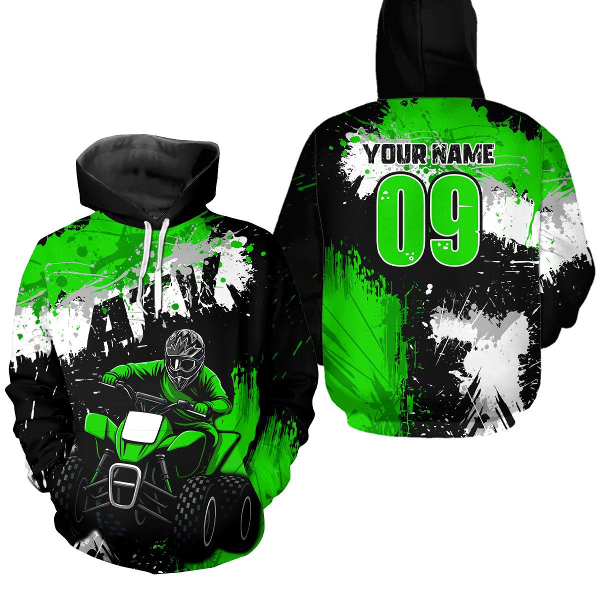 Green ATV Motocross Hoodie Personalized Upf30+ Adult&Kid Quad Bike Shirt Atv Mx Off-Road Extreme NHN003