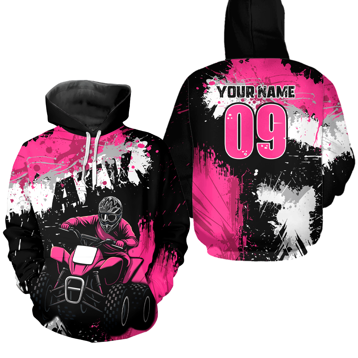 Pink Girls ATV Motocross Hoodie Personalized Upf30+ Adult&Kid Quad Bike Shirt Atv Mx Off-Road Extreme NHN003