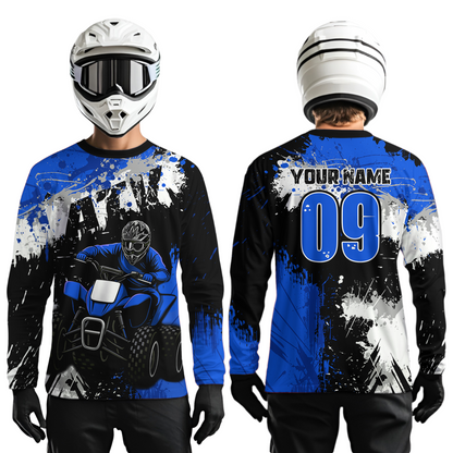 Blue ATV Motocross Jersey Personalized UPF30+ Adult&Kid Quad Bike Shirt Atv Mx Off-Road Dirt Bike NHN003