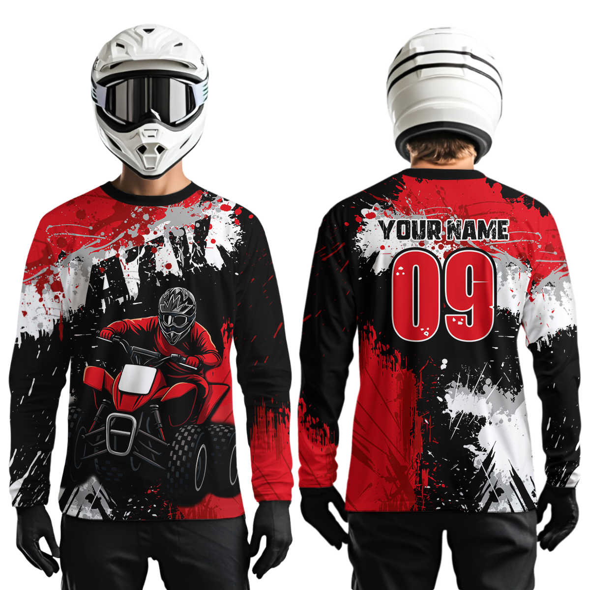Red ATV Motocross Jersey Personalized UPF30+ Adult&Kid Quad Bike Shirt Atv Mx Off-Road Dirt Bike NHN003