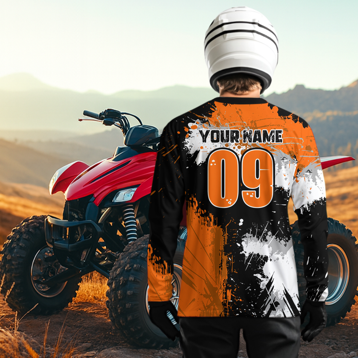 Orange ATV Motocross Jersey Personalized UPF30+ Adult&Kid Quad Bike Shirt Atv Mx Off-Road Dirt Bike NHN003