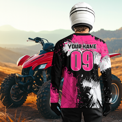 Pink ATV Motocross Jersey Personalized UPF30+ Adult&Kid Quad Bike Shirt Atv Mx Off-Road Dirt Bike NHN003