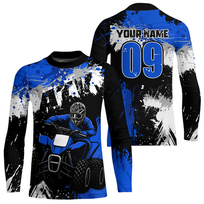 Blue ATV Motocross Jersey Personalized UPF30+ Adult&Kid Quad Bike Shirt Atv Mx Off-Road Dirt Bike NHN003