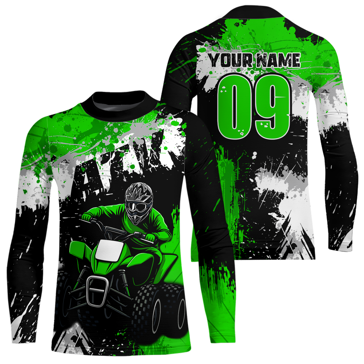 Green ATV Motocross Jersey Personalized UPF30+ Adult&Kid Quad Bike Shirt Atv Mx Off-Road Dirt Bike NHN003