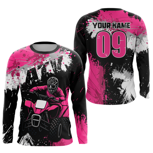 Pink ATV Motocross Jersey Personalized UPF30+ Adult&Kid Quad Bike Shirt Atv Mx Off-Road Dirt Bike NHN003