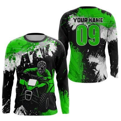 Green ATV Motocross Jersey Personalized UPF30+ Adult&Kid Quad Bike Shirt Atv Mx Off-Road Dirt Bike NHN003