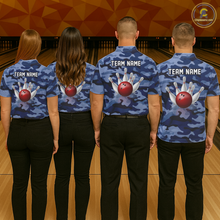 Load image into Gallery viewer, Custom Blue Camo Bowling Jersey for Women Bowling Team Shirts Bowling Uniform Polo &amp; 1/4 Zip HNT167