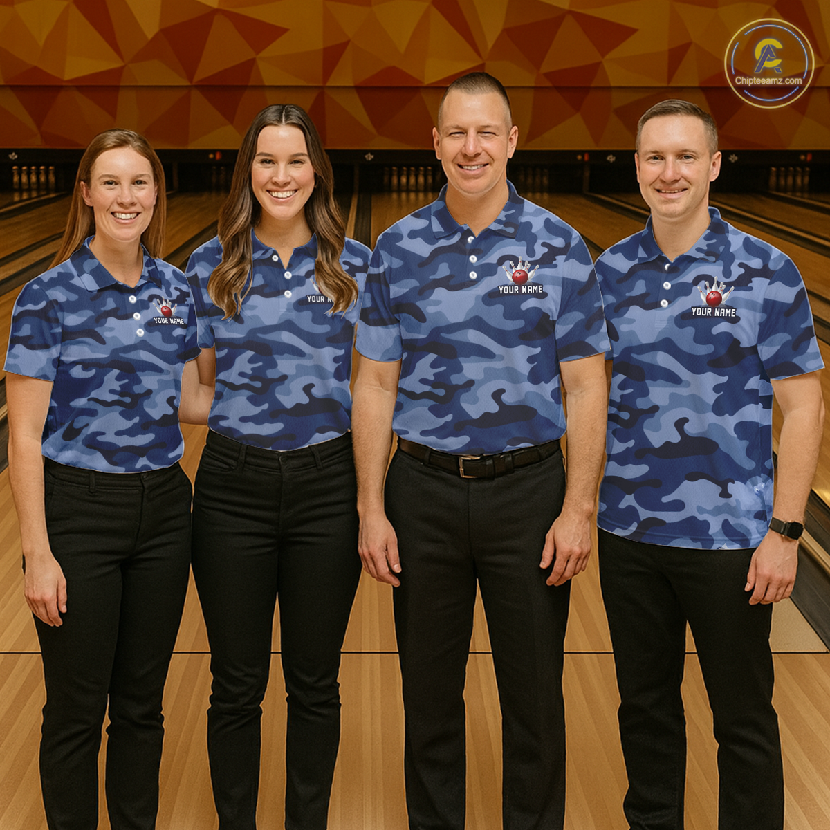 Custom Blue Camo Bowling Jersey for Men Bowling Team Shirts Bowling Uniform Polo & 1/4 Zip HNT167