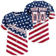 Load image into Gallery viewer, Red And Blue American Flag Baseball Jersey For Men Custom Patriotic Youth Baseball Shirt NYN0859