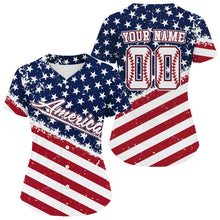Load image into Gallery viewer, Red And Blue American Flag Baseball Jersey For Women Custom Patriotic Youth Baseball Shirt NYN0859