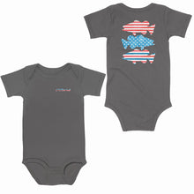 Load image into Gallery viewer, Personalized Patriotic Largemouth Bass Infant Fishing Shirts, American Flag Bass Baby Onesie IPHW7133