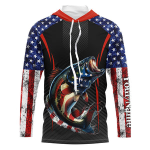 Personalized Bass Fishing American Flag UV Protection Long Sleeve Performance Fishing Shirts TTN119