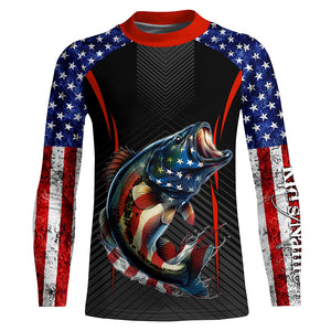 Personalized Bass Fishing American Flag UV Protection Long Sleeve Performance Fishing Shirts TTN119