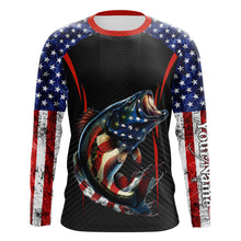 Load image into Gallery viewer, Personalized Bass Fishing American Flag UV Protection Long Sleeve Performance Fishing Shirts TTN119