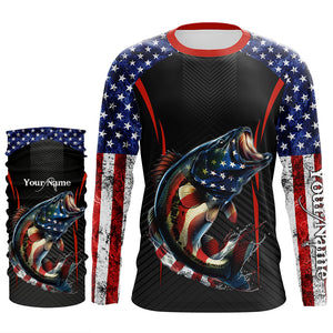 Personalized Bass Fishing American Flag UV Protection Long Sleeve Performance Fishing Shirts TTN119