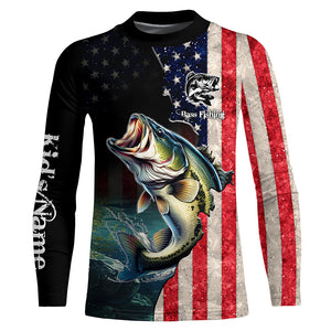 Bass Fishing USA Flag Long Sleeve Fishing Jersey Shirt, Fishing gifts Fisherman TTN15