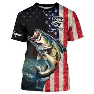 Bass Fishing USA Flag Long Sleeve Fishing Jersey Shirt, Fishing gifts Fisherman TTN15