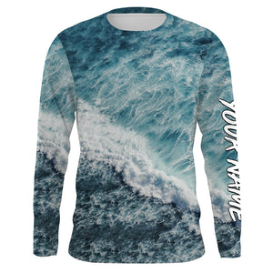 Custom Saltwater Fishing UV Protection Long sleeves, Sea Wave Camo Fishing Shirts TTN129