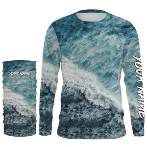 Custom Saltwater Fishing UV Protection Long sleeves, Sea Wave Camo Fishing Shirts TTN129