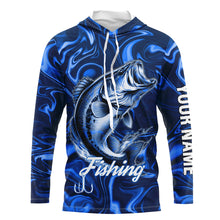 Load image into Gallery viewer, Blue Fishing Largemouth Bass Fish Hook Custom Name Long Sleeve Performance Shirt TTN121