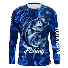 Load image into Gallery viewer, Blue Fishing Largemouth Bass Fish Hook Custom Name Long Sleeve Performance Shirt TTN121