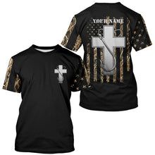 Load image into Gallery viewer, Fishing Hook Jesus Lover camo American flag Custom Name 3D fishing shirts UV protection TTN27