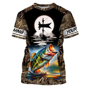 Bass Fishing Fisherman in boat Custom Name 3D Tournament Fishing Shirts UV Protection TTN87