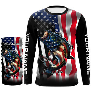 Bass Fishing American Flag Custom Long sleeve Performance Fishing Shirts, Patriotic Fishing Jerseys TTN91