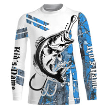 Load image into Gallery viewer, Fish Hook Bass Fishing Blue Camo Custom Long Sleeve Shirts, Personalized Bass Fishing Jerseys TTN112