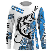 Load image into Gallery viewer, Fish Hook Bass Fishing Blue Camo Custom Long Sleeve Shirts, Personalized Bass Fishing Jerseys TTN112