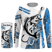 Load image into Gallery viewer, Fish Hook Bass Fishing Blue Camo Custom Long Sleeve Shirts, Personalized Bass Fishing Jerseys TTN112